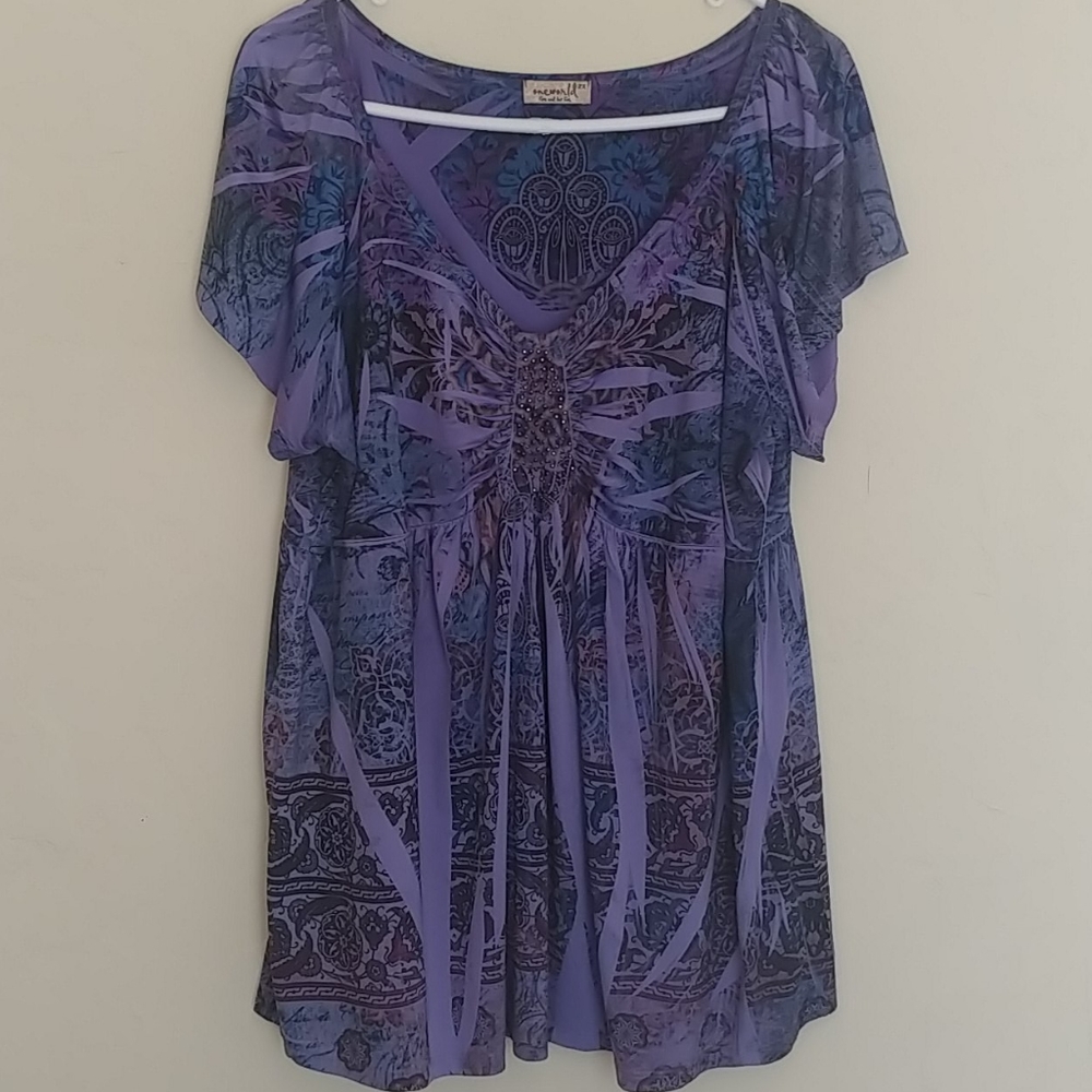 One World Floral Blouse w Sequins